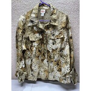 Ruby Rd Women Blouse Shirt Top 20W Button Pockets Chiffon Roll Tab Sleeves